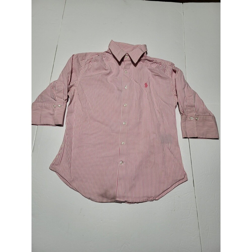(#19) Ralph Lauren Sport 3/4 Sleeve Button Down Size Women's 8 White And Pink